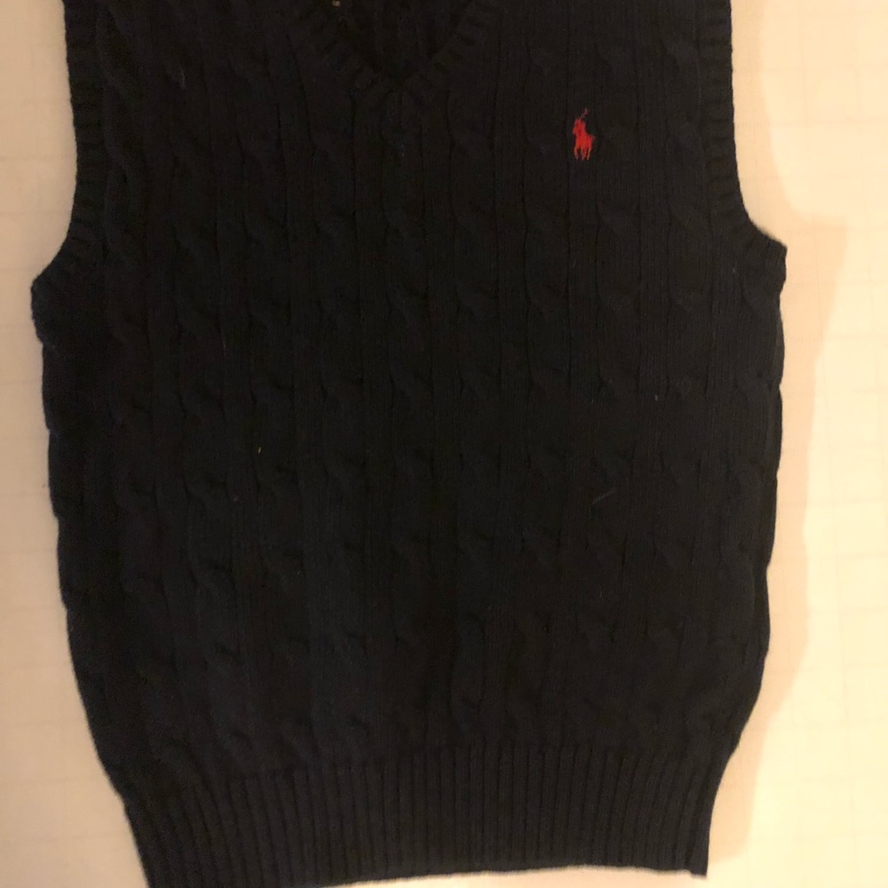 Polo Ralph Lauren Boys Size 6 Navy Blue Cotton Cable Knit Sweater Vest